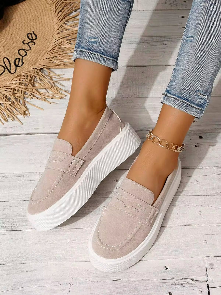 Fall/Winter Women Fashion Plus Size Comfortable Loafers With Platform, Slip-On Khaki Casual Sports Shoes,Sneakers For Women
