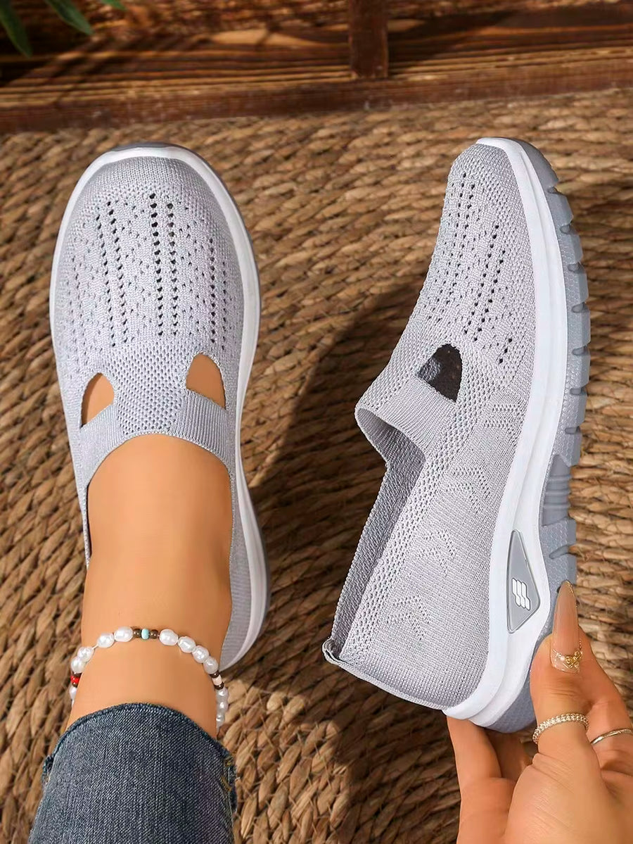 Oversized Mom Shoes, Breathable Mesh Women's Casual Shoes, Women's Flat Summer Sandals, Slip-On Hollow Design
