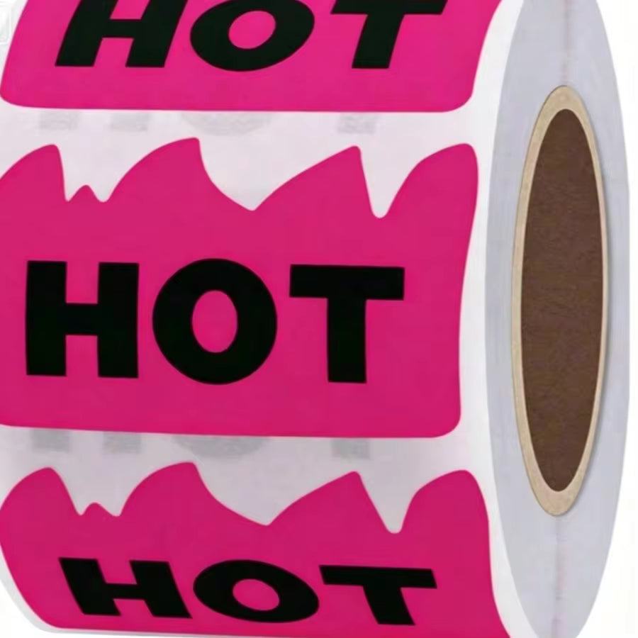 DF500pcs Rave Hot Stickers 2 X 1-1/5 Inch Shiny Pink Hot Flame Fire Shape Labels Marking Popular Items Party Restaurants Spicy Food Shiny Pink